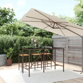 Bar Table with Glass Top Brown 70.9"x27.6"x43.3" Poly Rattan