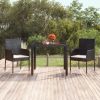 Patio Table with Glass Top Black 35.4"x35.4"x29.5" Poly Rattan