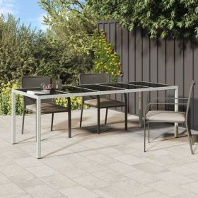 Patio Table White 98.4"x39.4"x29.5" Poly Rattan and Tempered Glass