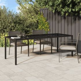 Patio Table Brown 98.4"x39.4"x29.5" Tempered Glass and Poly Rattan