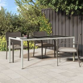 Patio Table White 74.8"x35.4"x29.5" Tempered Glass and Poly Rattan