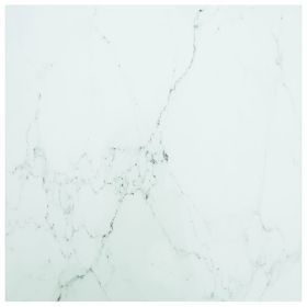 Table Top White 23.6"x23.6" 0.2" Tempered Glass with Marble Design
