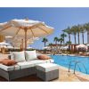 Salena Patio Sofa & Ottoman w/2 Pillows in Beige Fabric & Gray Wicker