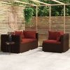 3 Piece Patio Lounge Set with Cushions Brown Poly Rattan