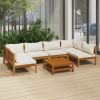 7 Piece Patio Lounge Set with Cream Cushion Solid Acacia Wood
