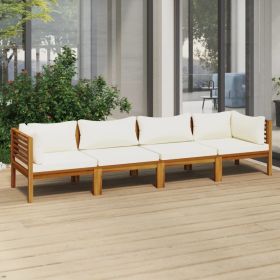 4-Seater Patio Sofa with Cream Cushion Solid Acacia Wood