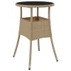 Patio Table Ø23.6"x29.5" Tempered Glass and Poly Rattan Beige