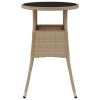 Patio Table Ø23.6"x29.5" Tempered Glass and Poly Rattan Beige
