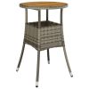 Patio Table Ø23.6"x29.5" Acacia Wood and Poly Rattan Gray
