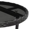 Patio Table Ø23.6"x29.5" Tempered Glass and Poly Rattan Black