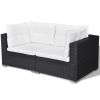 5 Piece Patio Lounge Set with Cushions Poly Rattan Black