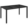 Patio Table with Glass Top Black 59.1"x35.4"x29.5" Poly Rattan
