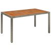 Patio Table with Wooden Top Gray 59.1"x35.4"x29.5" Poly Rattan