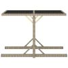 Patio Table Beige 43.3"x20.9"x28.3" Glass and Poly Rattan