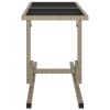 Patio Table Beige 43.3"x20.9"x28.3" Glass and Poly Rattan