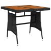 Patio Table Black 27.6"x27.6"x28.3" Poly Rattan & Solid Acacia Wood