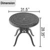 Ø31.50-inch Cast Aluminum Patio Dining Table with Black Frame and Umbrella Hole