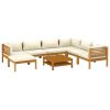 8 Piece Patio Lounge Set with Cream Cushion Solid Acacia Wood