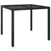 Patio Table 35.4"x35.4"x29.5" Tempered Glass and Poly Rattan Black