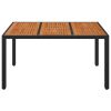 Patio Table with Wooden Top Black 59.1"x35.4"x29.5" Poly Rattan