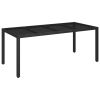 Patio Table with Glass Top Black 74.8"x35.4"x29.5" Poly Rattan