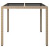 Patio Table 35.4"x35.4"x29.5" Tempered Glass and Poly Rattan Beige