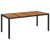 Patio Table with Wooden Top Black 74.8"x35.4"x29.5" Poly Rattan