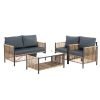 New Comming Patio 4 Pieces Brown PE Wicker Sofa Set with Grey Cushion