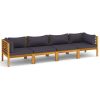 4-Seater Patio Sofa with Cushion Solid Acacia Wood