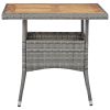 Patio Dining Table Gray Poly Rattan and Solid Acacia Wood