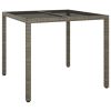 Patio Table 35.4"x35.4"x29.5" Tempered Glass and Poly Rattan Gray