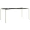 Patio Table White 74.8"x35.4"x29.5" Tempered Glass and Poly Rattan