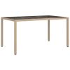 Patio Table 59.1"x35.4"x29.5" Tempered Glass and Poly Rattan Beige