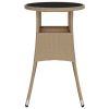 Patio Table Ø23.6"x29.5" Tempered Glass and Poly Rattan Beige