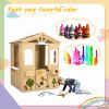 Wooden Playhouse for Kids Outdoor with Working Door, Windows, Mailbox, Bench, Flowers Pot Holder, 39" x 38" x 55.5"