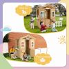 Wooden Playhouse for Kids Outdoor with Working Door, Windows, Mailbox, Bench, Flowers Pot Holder, 39" x 38" x 55.5"