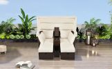 2-Seater Outdoor Patio Daybed Outdoor Double Daybed Outdoor Loveseat Sofa Set with Foldable Awning and Cushions for Garden, Balcony, Poolside, Beige