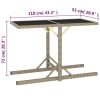 Patio Table Beige 43.3"x20.9"x28.3" Glass and Poly Rattan