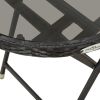 Tea Table Black 23.6" Poly Rattan and Tempered Glass