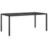 Patio Table Black 74.8"x35.4"x29.5" Tempered Glass and Poly Rattan