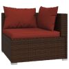 3 Piece Patio Lounge Set with Cushions Brown Poly Rattan