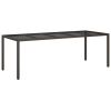 Patio Table Brown 98.4"x39.4"x29.5" Tempered Glass and Poly Rattan