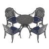 Ø31.50-inch Cast Aluminum Patio Dining Table with Black Frame and Umbrella Hole