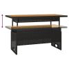 Patio Table Black 39.4"x19.7"x16.9"/24.8" Solid Wood Acacia&Poly Rattan