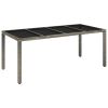 Patio Table with Glass Top Gray 74.8"x35.4"x29.5" Poly Rattan