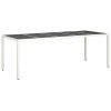 Patio Table White 98.4"x39.4"x29.5" Poly Rattan and Tempered Glass