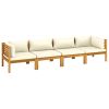 4-Seater Patio Sofa with Cream Cushion Solid Acacia Wood