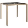 Patio Table 35.4"x35.4"x29.5" Tempered Glass and Poly Rattan Beige