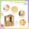 Wooden Playhouse for Kids Outdoor with Working Door, Windows, Mailbox, Bench, Flowers Pot Holder, 39" x 38" x 55.5"