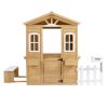 Wooden Playhouse for Kids Outdoor with Working Door, Windows, Mailbox, Bench, Flowers Pot Holder, 39" x 38" x 55.5"